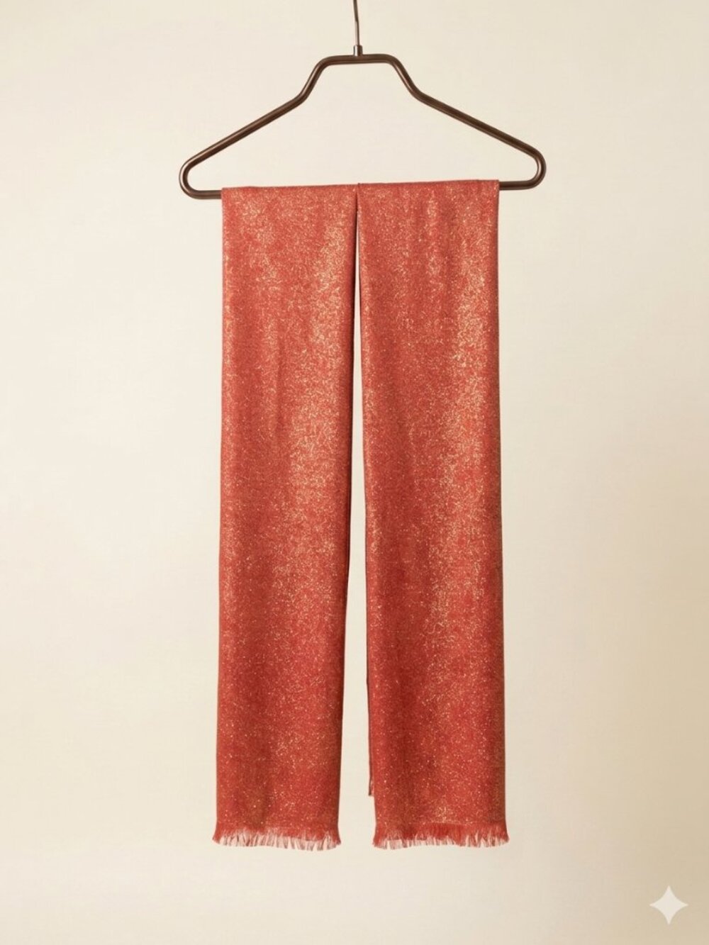 Reversible Gold Shimmer Coral Red Wrap Shawl Fringed